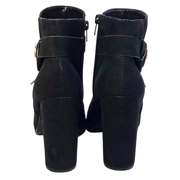 LC Lauren Conrad Avant Black Faux Suede Buckle Block Heel Ankle Booties Size 5 - Picture 4 of 7